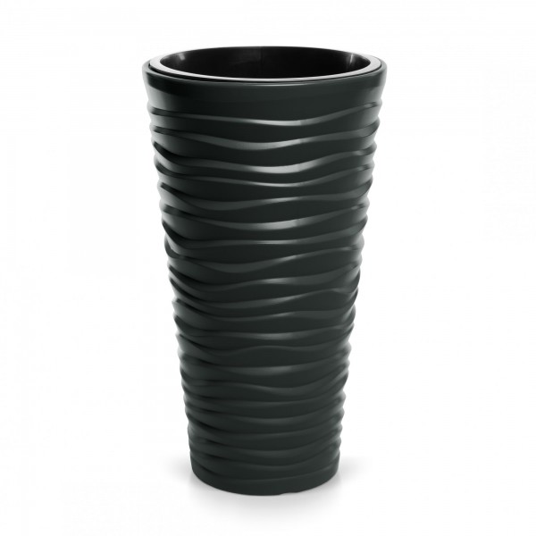 Blumentopf schmal Design Welle in 3D-Optik + Einsatz - anthrazit Ø 349 mm