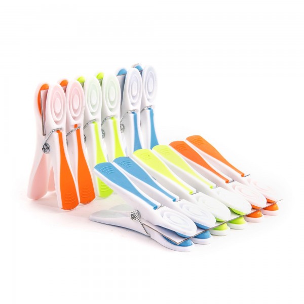 12 Kunststoff Wäscheklammern + Soft Grip - 80 mm - extra stabil