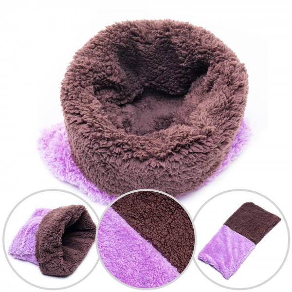 3in1 Decke Deluxe - Schlafsack - Kissen für Tierbabys - Fleece - Braun + Lila