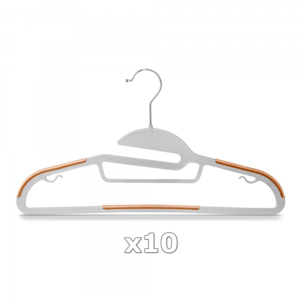 10 Stück - Kleiderbügel Kunststoff Anti-rutsch / extra dünn - Grau / Orange