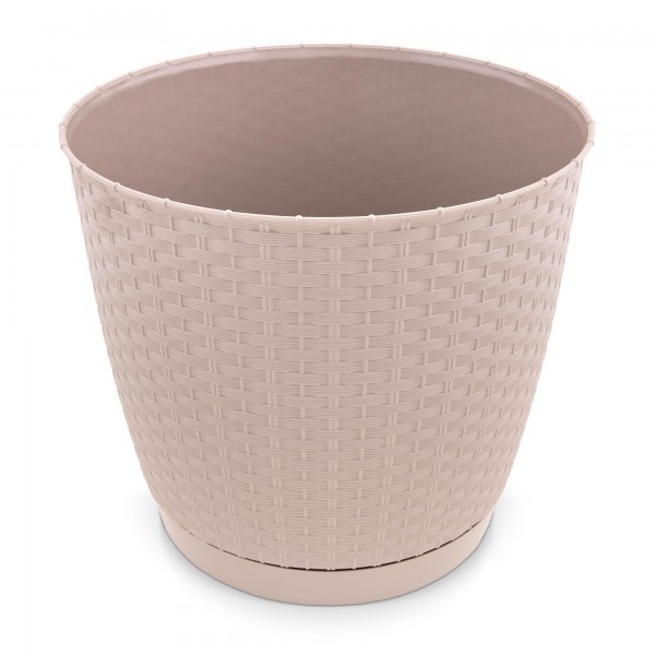 Kunststoff Blumentopf Rattan-Optik mocca Ø 165 mm + Untersetzer