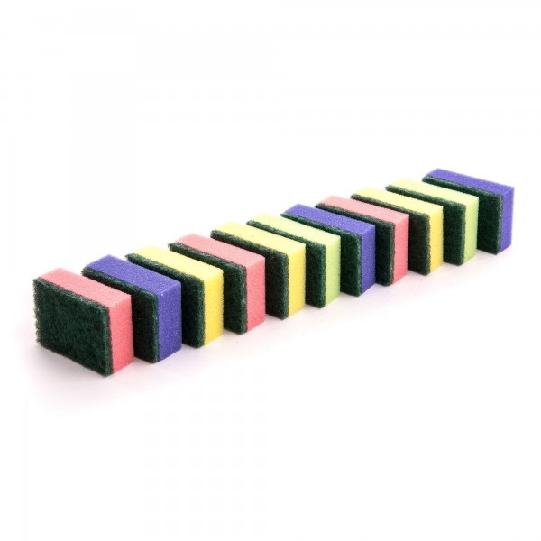 10+1 Set Küchenschwämme doppelseitig in 4 Farben - 80 x 55 x 30 mm