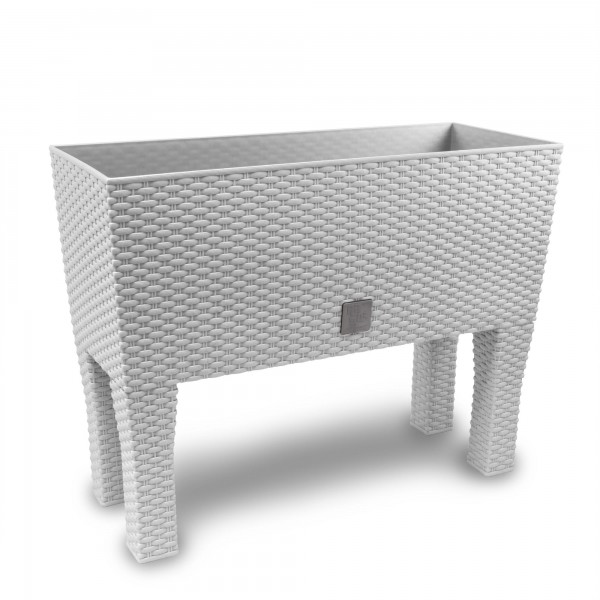 Blumenkübel 60 cm Weiß + Standfuß - Rattan Optik